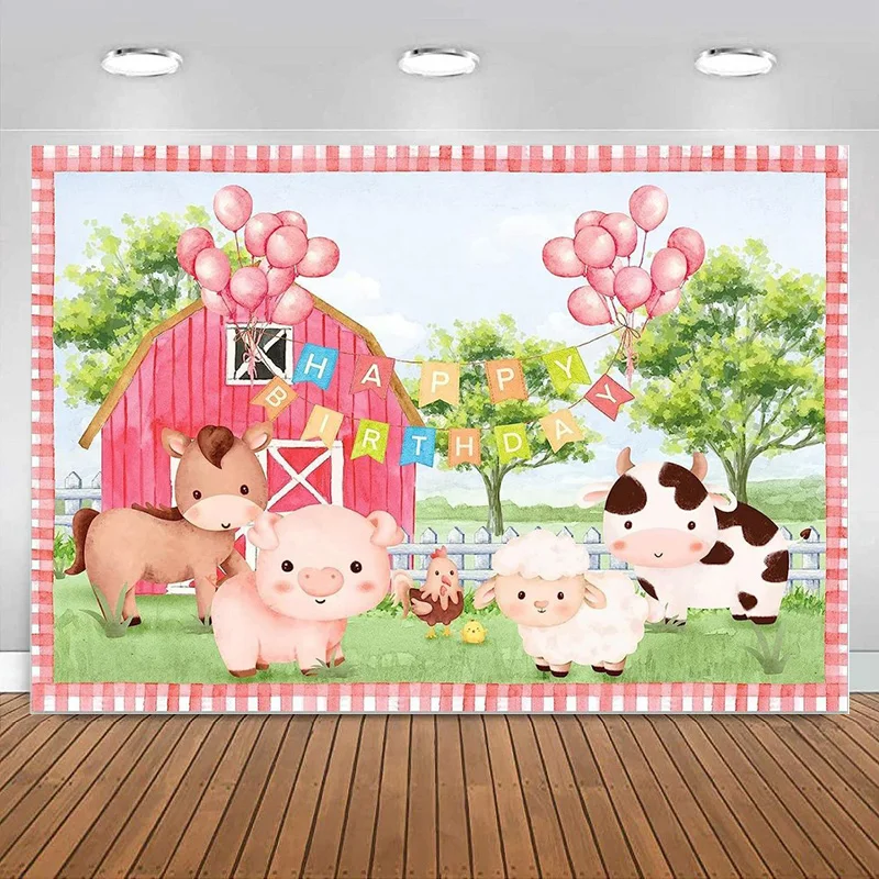 

Farm Backdrop Red White Barn Farmhouse Animal Girls Boys Photography Background Newborn Kids Happy Birthday Banner Decoration