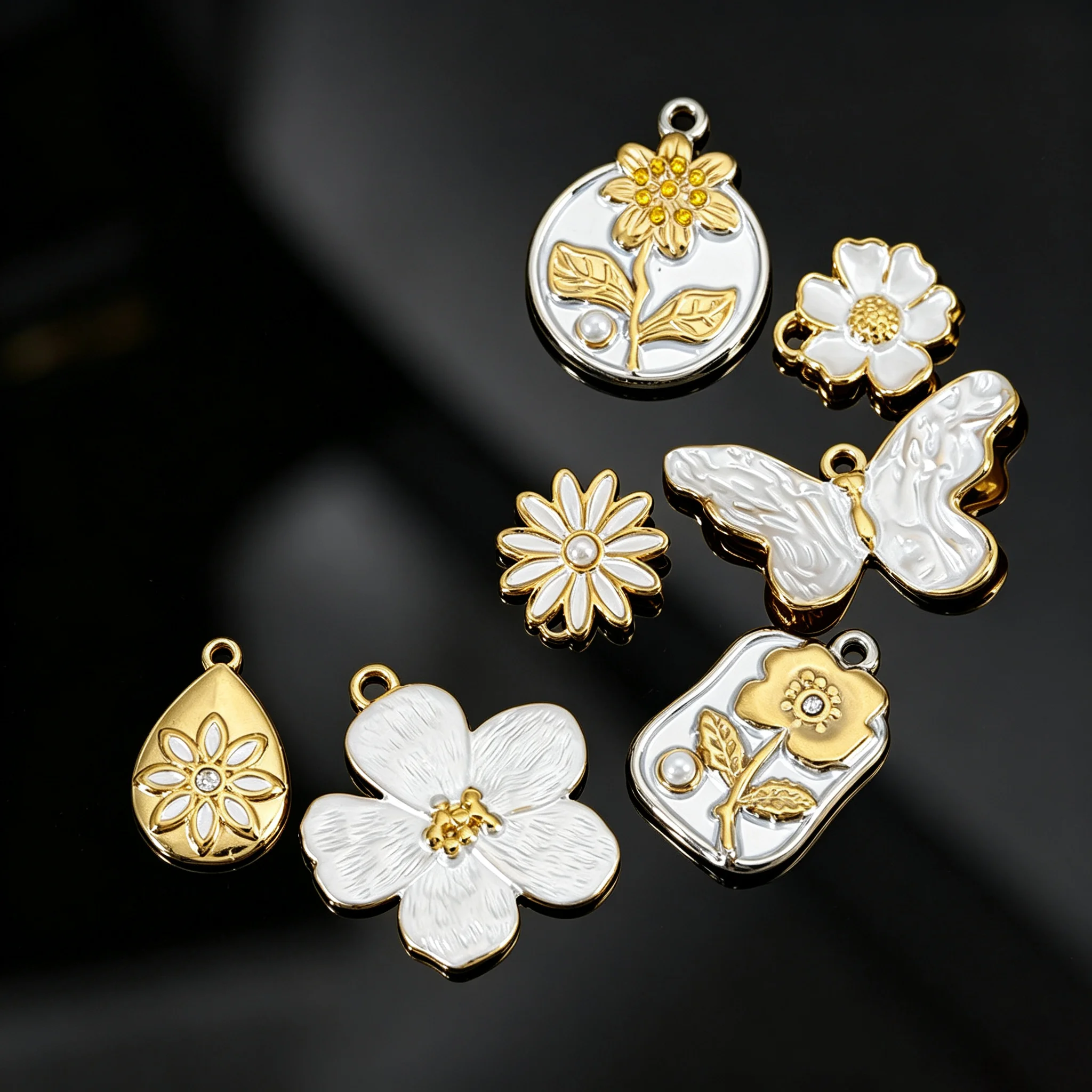 2 Stück Edelstahl-Emaille-Blumenanhänger, Tropfen- und Schmetterlingsanhänger für DIY-Ohrringe, Halsketten, Schmuckherstellung, Bastelzubehör – Detail 5