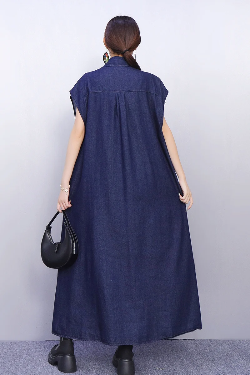 2025 Herfst Nieuwe Elegante Mode Vrouwen Denim Losse Shirts Lange Jurken Vrouwelijke Lange Mouw Jurk Groothandel J2022