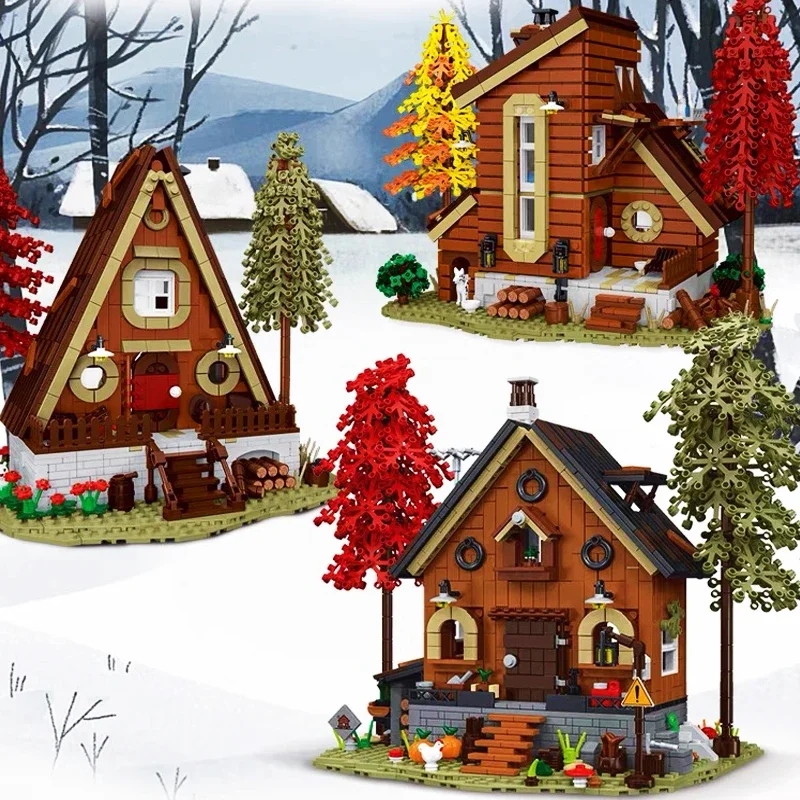 كابينة الغابات كوخ مريح منزل خشبي منظر طبيعي نموذج اللبنات MOC الطوب الأفكار الإبداعية مجموعات الالعاب هدية الأطفال