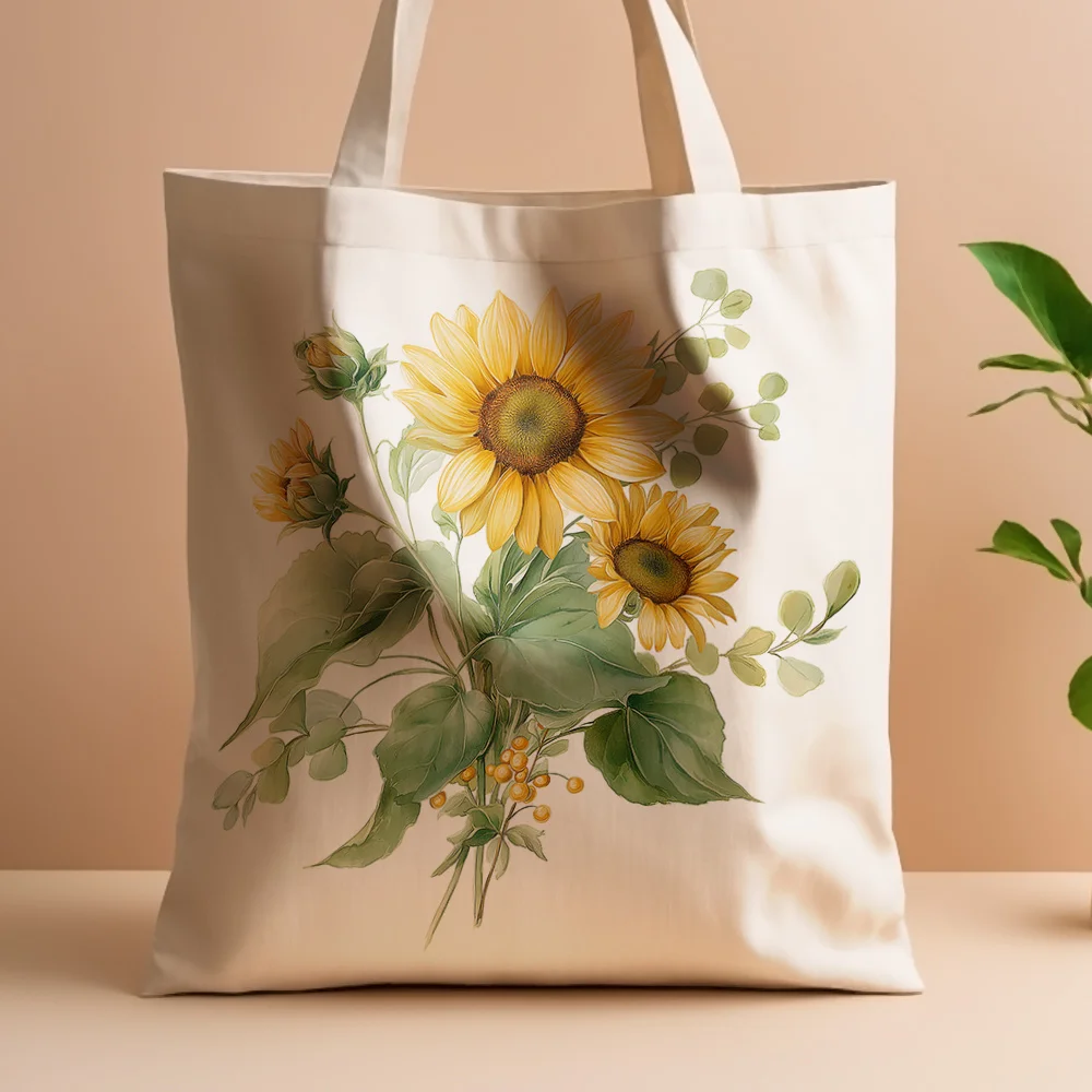 A Sunflower pattern print canvas tote bag, suitable for daily use, shopping, school, and travel