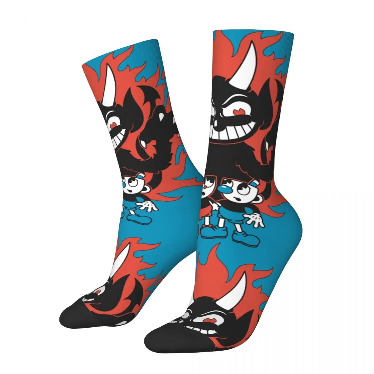 

Happy Funny Men's Socks The Devil Is Behind I Vintage Harajuku Cuphead Mugman Game Hip Hop Novelty Casual Crew Crazy Sock