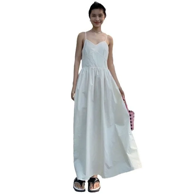 Cotton Plant Dyeing Slim Fit Summer Simple Artistic Strapl Dr Gentle Sle Elastic Waist A-Line Skirt White  Material