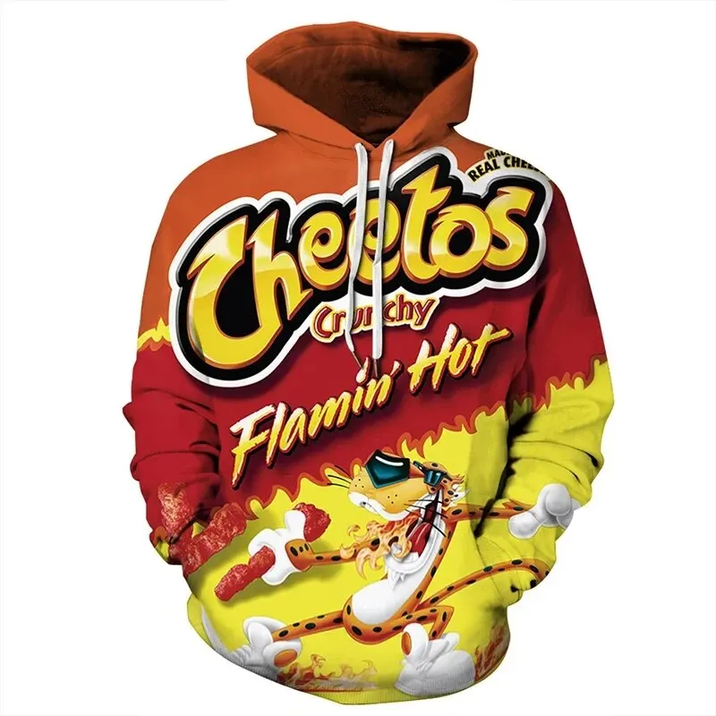 Sudadera con capucha de talla grande para hombre y mujer, Jersey informal de moda Hip Hop con estampado 3d de Cheetos y comida, tendencia urbana Harajuku, novedad de 2024