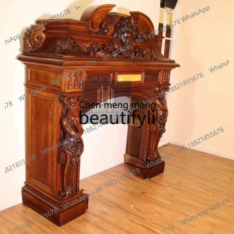 American solid wood mantel European retro old decorative cabinet living room background wall storage cabinet