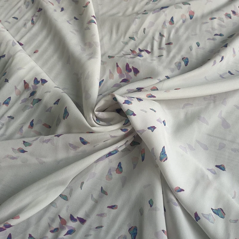 

1 meter 65% Mulberry Silk 35% Cotton 20 momme Silk Fabric White Printed 138cm 54" wide by the yard JN701