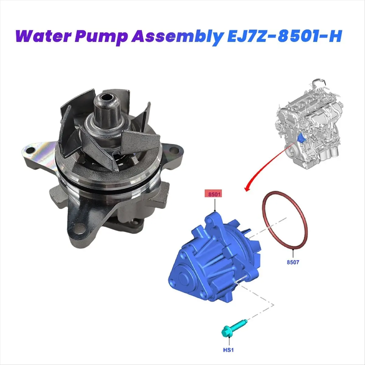 #25Q (Silver)EJ7Z-8501-H Engine Cooling Water Pump for Ford Mustang Escape,Automotive Parts & Accessories