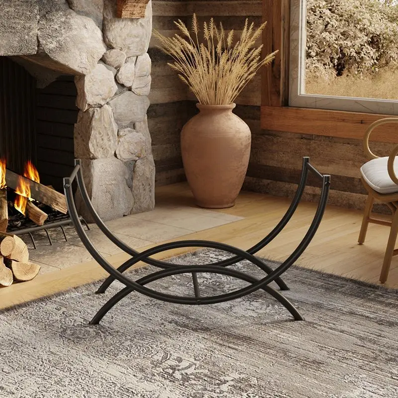 European Style Wrought Iron Half Round Firewood Rack Log Storage Holder Fireplace Accessories Wood Stacking Shelf