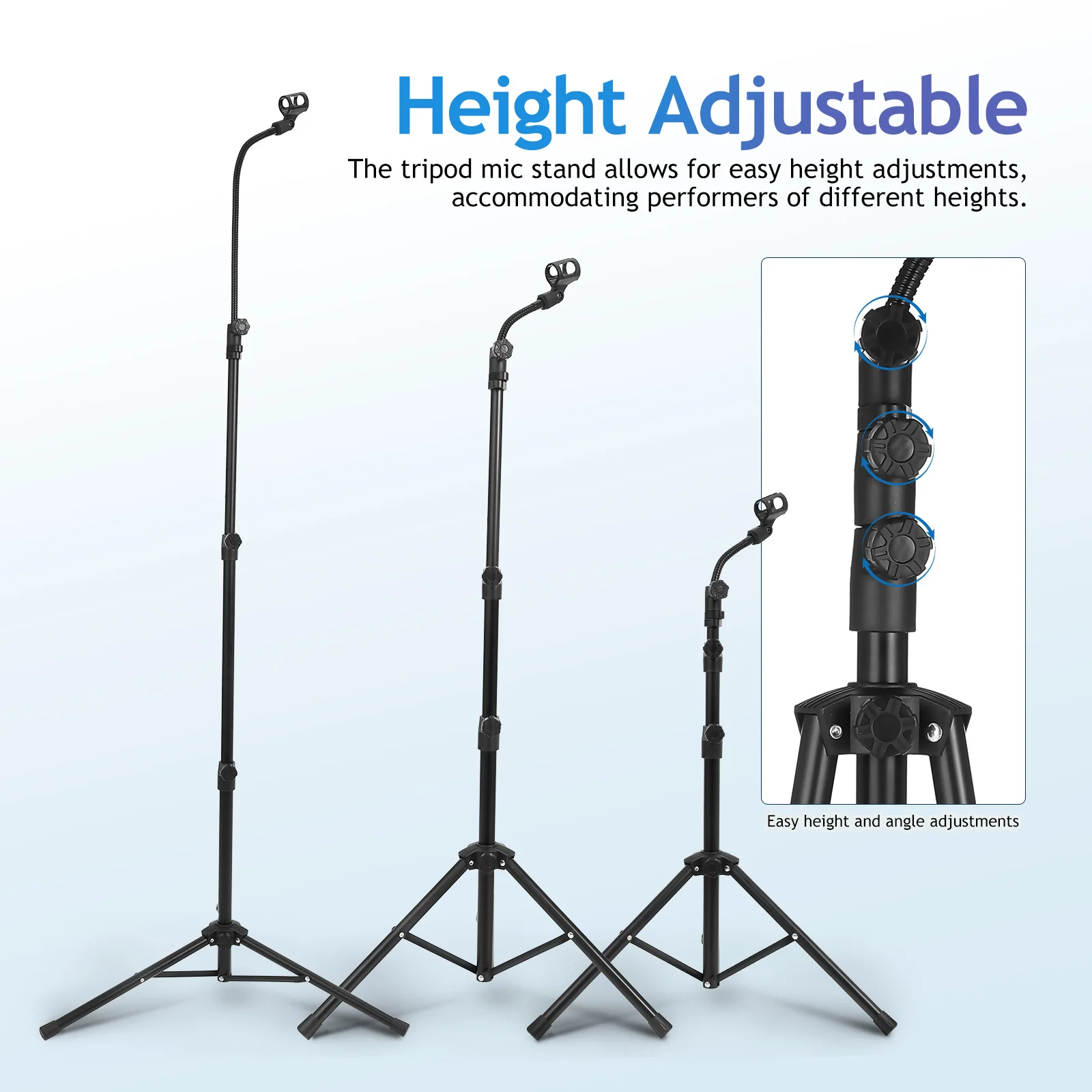 

1 set Microphone Stand Tripod Floor Mic Stand Adjustable Heavy Duty Metal For Recording Broadcasting Live Streaming With Carry