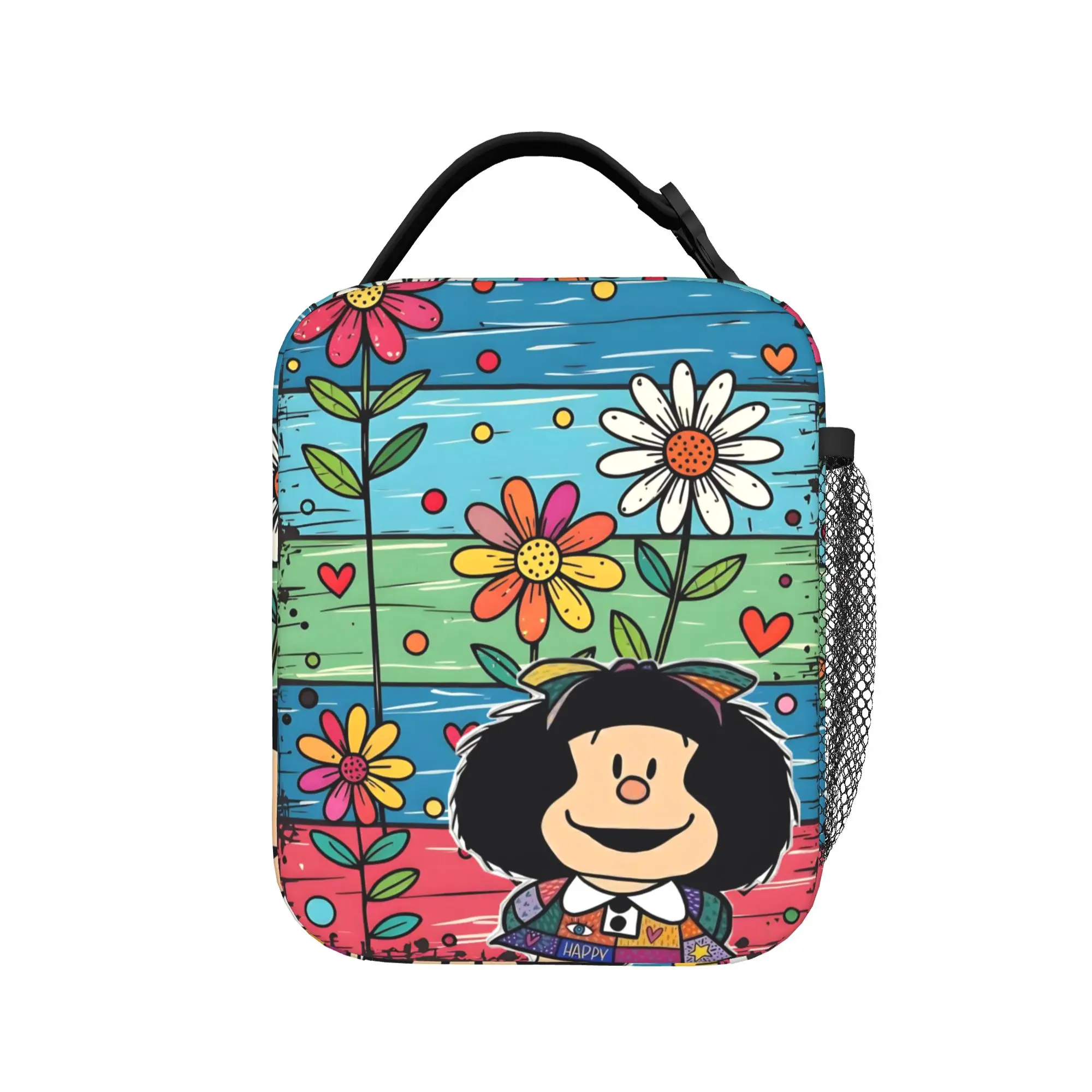 Mafaldas Cartoon Flowers Insulated Lunch Bags Cooler Bag Reusable,Meal Container  Large Tote Lunch Box for Men Women School
