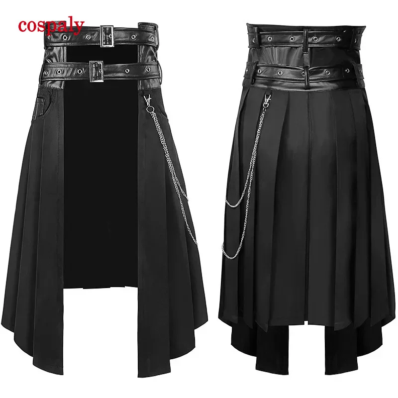 A Women Steampunk Men Skirts Medieval Cosplay Pirate Punk Maxi Shirring Dress Gothic Black Sexy Corset Matching Skirts