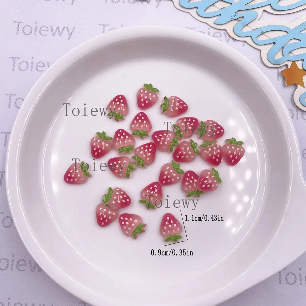 100pcs Resin Mini Colorful Pink Strawberry Art Nail Flat Back Rhinestone Applique DIY Scrapbook Earring Decor Accessories Crafts