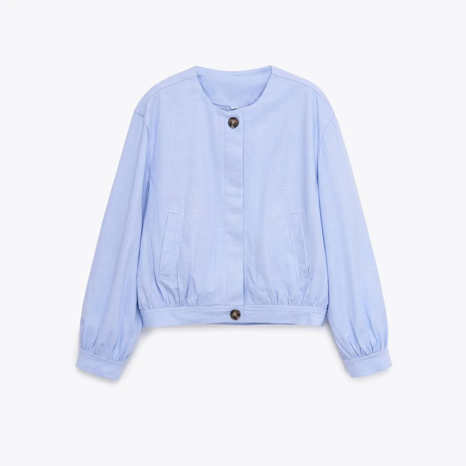 

Женская светло-голубая куртка-бомбер с длинным рукавом и круглым вырезом, повседневное короткое пальто, женская весенне-осенняя верхняя одежда