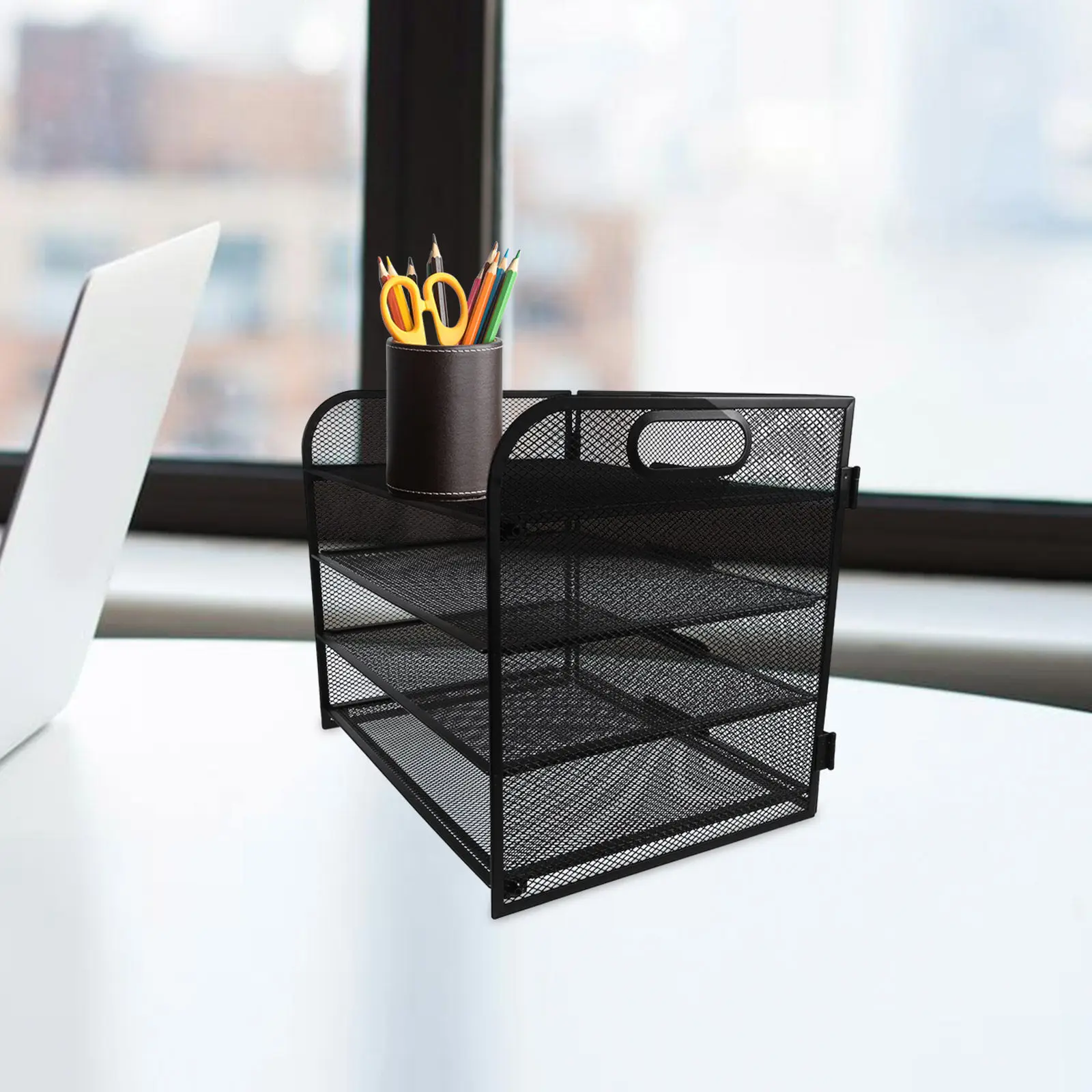 Display Holder Card Office Halloween Christmas Desk Paper Tray Desk File Sorter Desk Document Tray Desktop Paper Tray 4-Tier