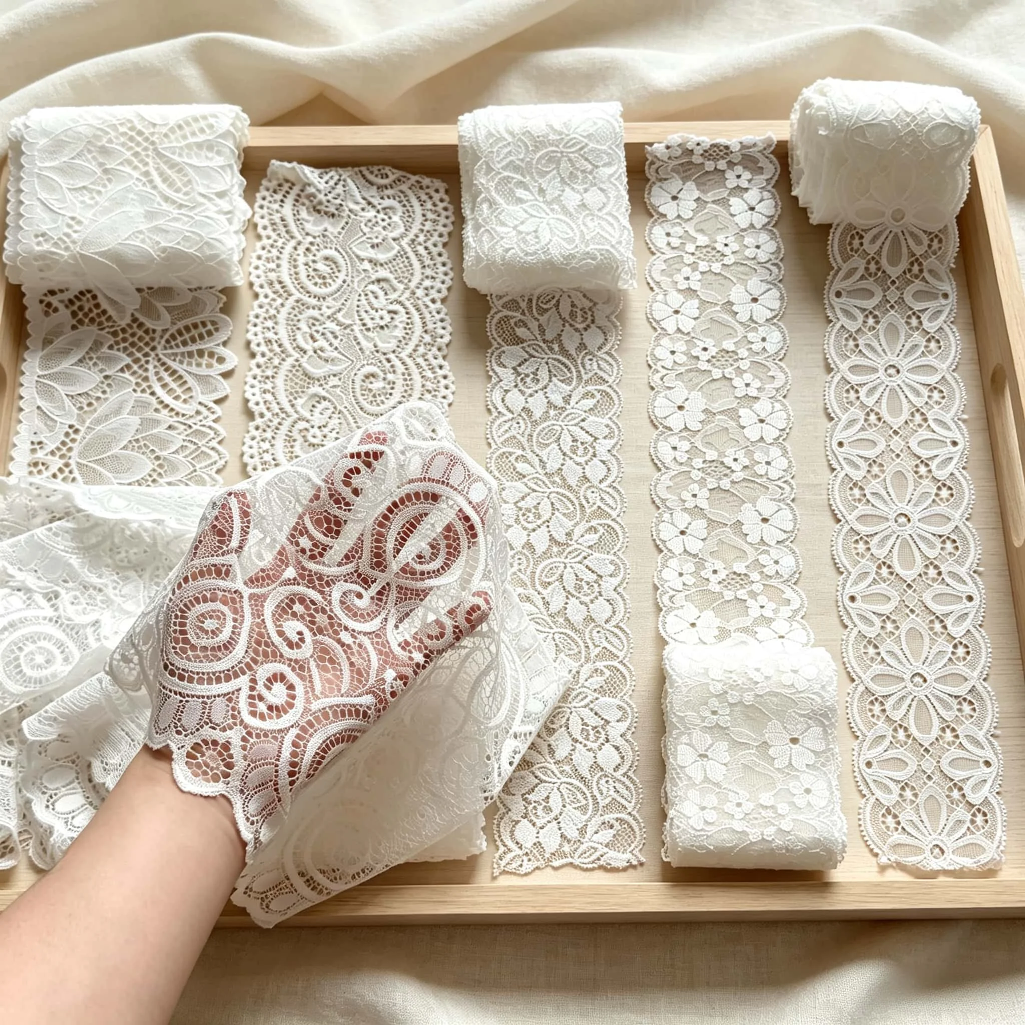 5Yards Scalloped Floral Lace Trim 3-10cm White Stretch Elastic Ribbon for Dress Hem Neckline Sleeve Sewing Crafts