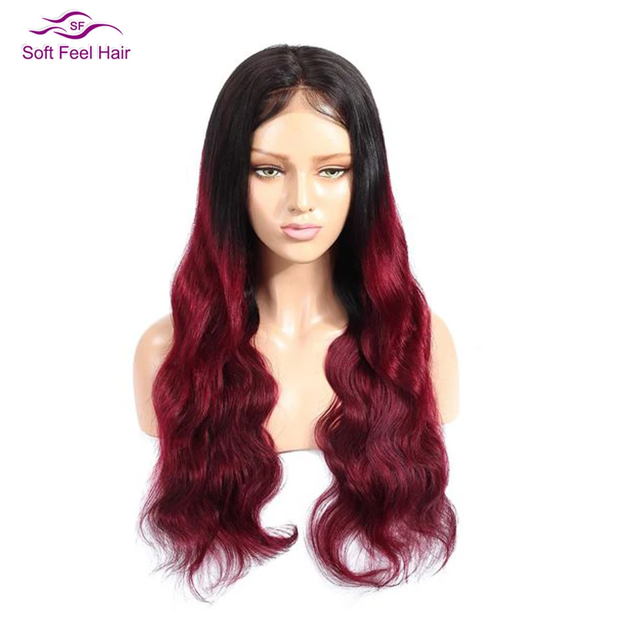 Body Wave Wig Burgundy 13x4  Lace Frontal Wig Transparent 4x4 Lace Closure Human Hair Wig Pre Plucked T1B/99J Red Colored Wig