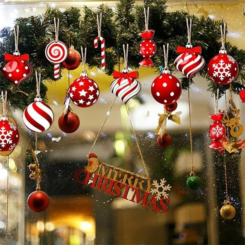 12pcs 24pcs 36pcs Christmas Hanging Decors Christmas Ball Candy Cane Lollipop Wooden Tree Ornaments for Holiday Party Home