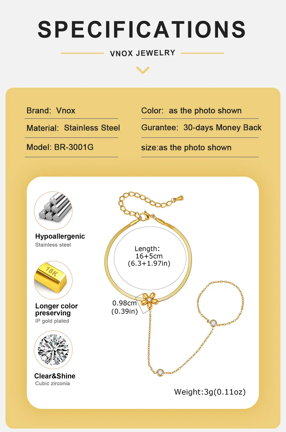 Vnox Boho Imitationsperlen Seestern Muschel Fingerkette Armband Trendiges 18K Vergoldetes CZ Schmetterling Handarmband Strand-Schmuck – Detail 11