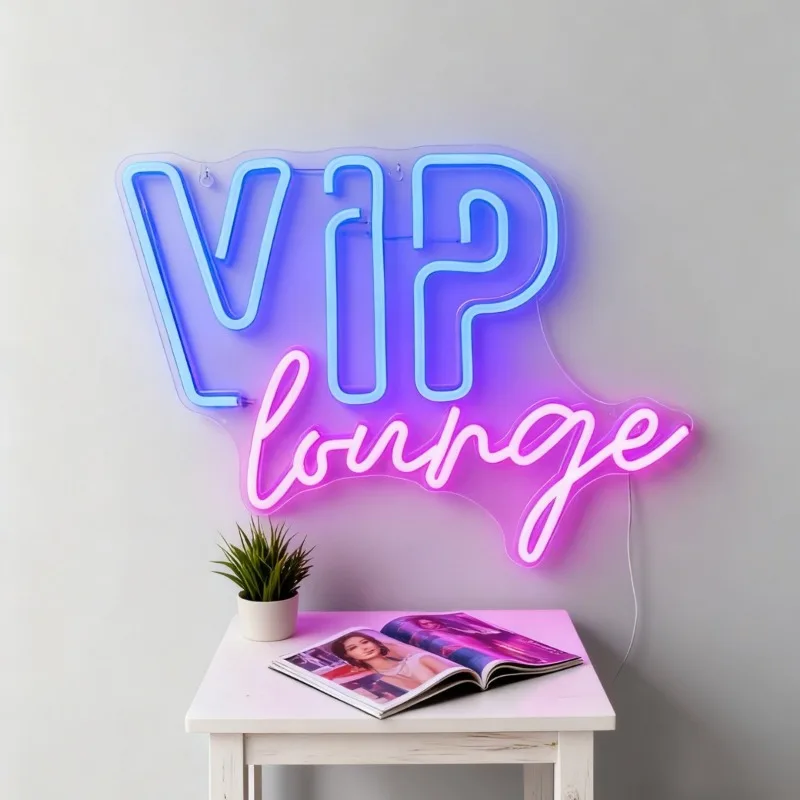 Neon na zamówienie "VIP Lounge", neon z angielskimi literami, oświetlenie ambientowe do baru i pokoju, dekoracyjne oświetlenie USB