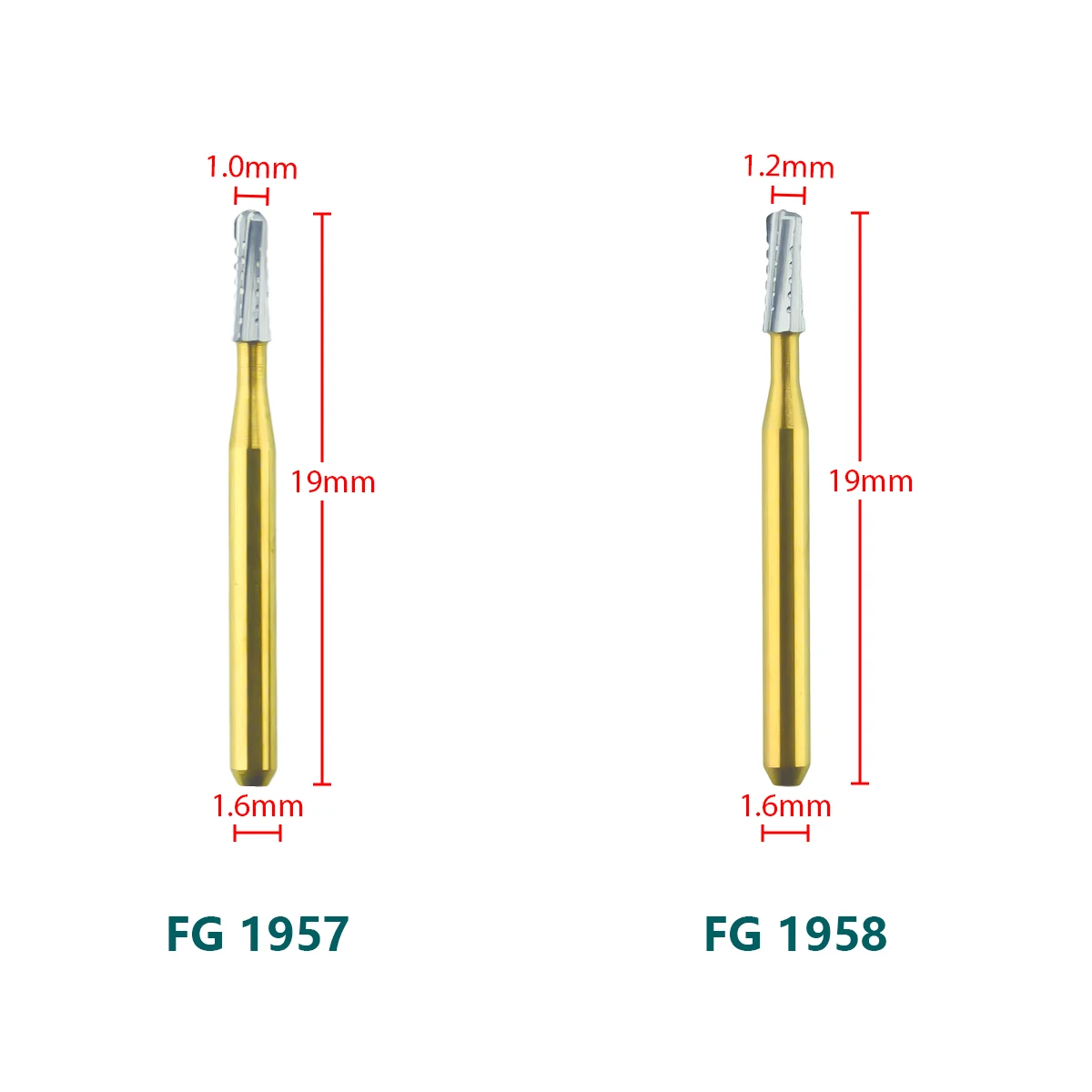 

10 Pcs Dental Carbide Bur Dia.1.6mm FG1957/FG1958 Golden High Speed Tungsten Steel Crown Metal Cutting Burs Dentistry Tools