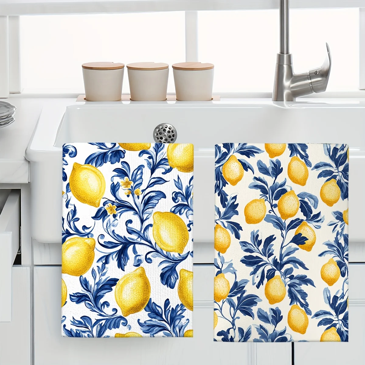 1pc Mediterranean Style Lemon Scroll Scrub Cloth,Soft Absorbent Kitchen Hand Towel,Perfect for Kitchen,Dining Room,Bathroom,Dorm