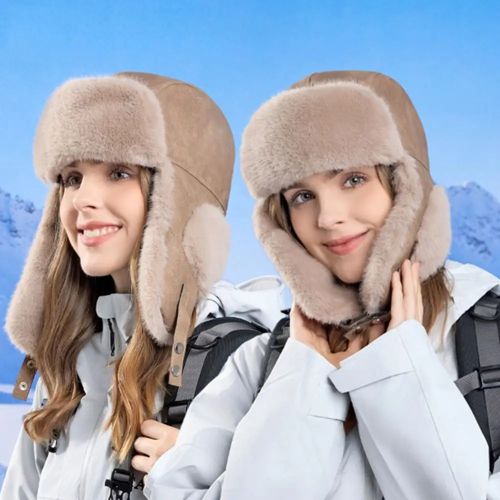 

Fashion Thickened Plush Ear Protection Hat cold-proof Windproof Ski Hat Soft Fleece lining Cycling Warm Hat For Women Men