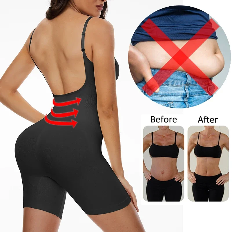 Sexy Backless Bodysuits Full Body Shaper Tummy Control Waist Trainer Slimming Sheath Butt Lifter Push Up Thigh Slimmer Shapewear