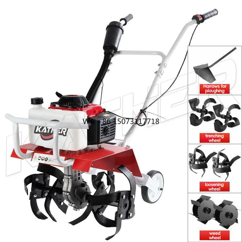 

KATHER Agricultural Weeder Machinery Minicultivator Power Tiller 63cc 3hp Engine Rotary Tillers With Straight Blade