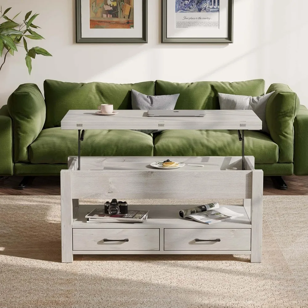 Coffee Table Lift Top, Multi-Function Convertible Coffee Table with Drawers and Hidden Compartment, Coffee Table Converts