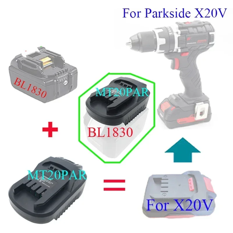 Imagem -03 - Adaptador para Makita para Dewalt para Milwaukee para Bosch Bateria de Íon-lítio para Ferramentas Parkside X20v Mt20par Dm20par Bos20par