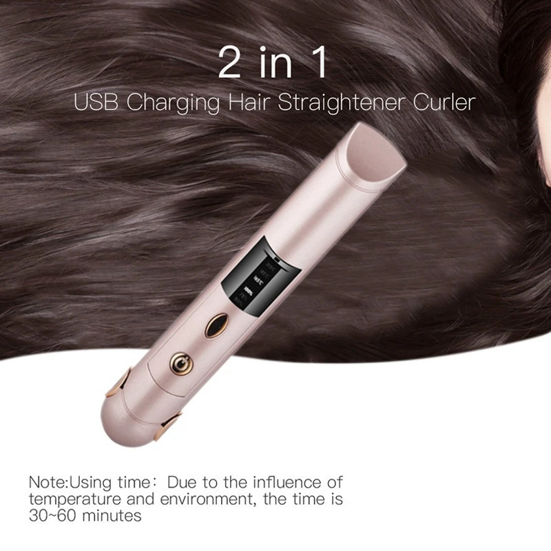 Portable Cordless Hair Straightener For Travel Mini USB Rechargeable Flat Iron With Ceramic Plates