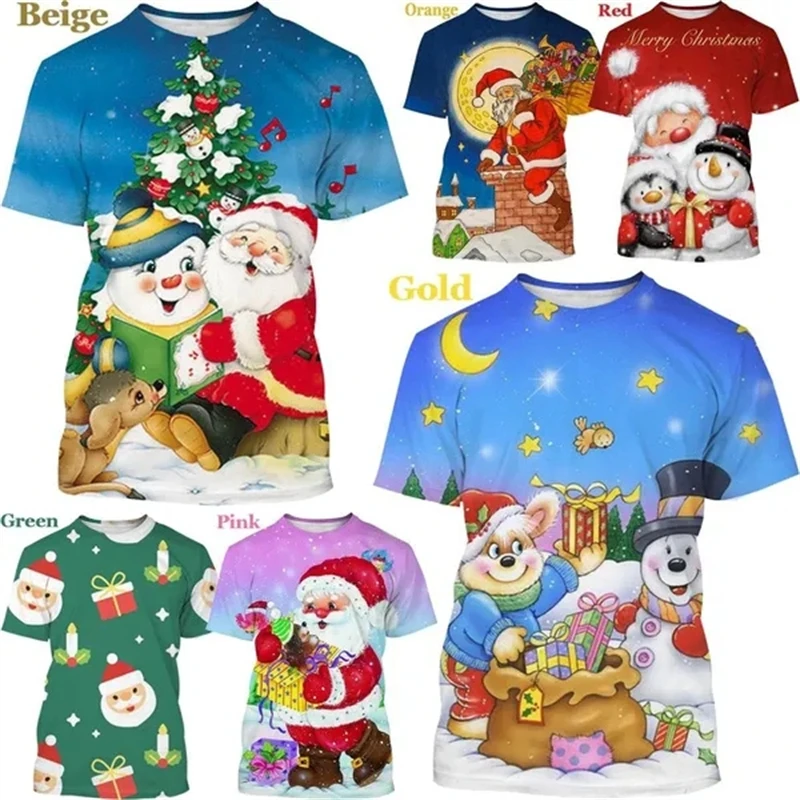 New Fashion Christmas T Shirt Casual 3D Printed T Shirts Short Sleeve Round Neck Print Snowman Elk Xmas Clothing Unisex T-Shirt