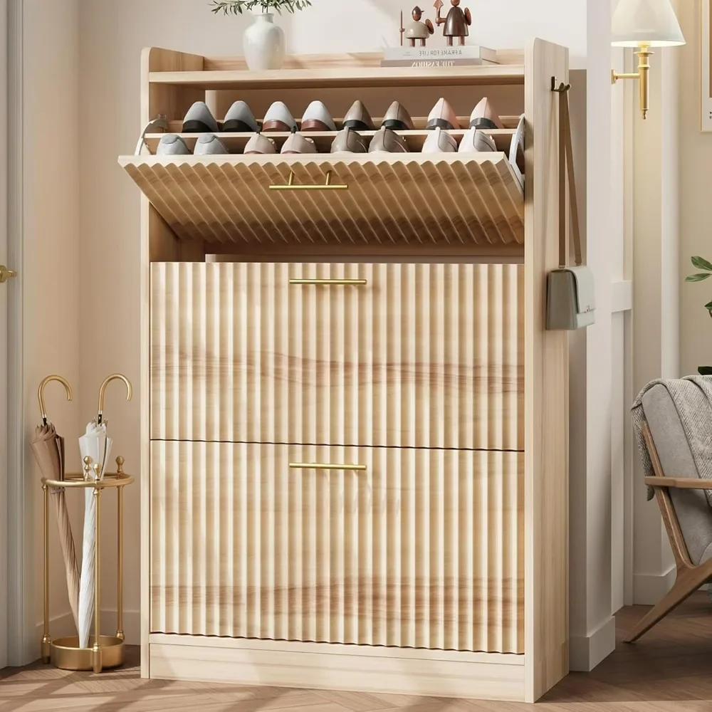 

Shoe Cabinet Storage Hidden Shoes Storage Cabinet,Fluted Shoes Rack Cabinets Large Tall Free Standing Shoes Organizer Cabinets