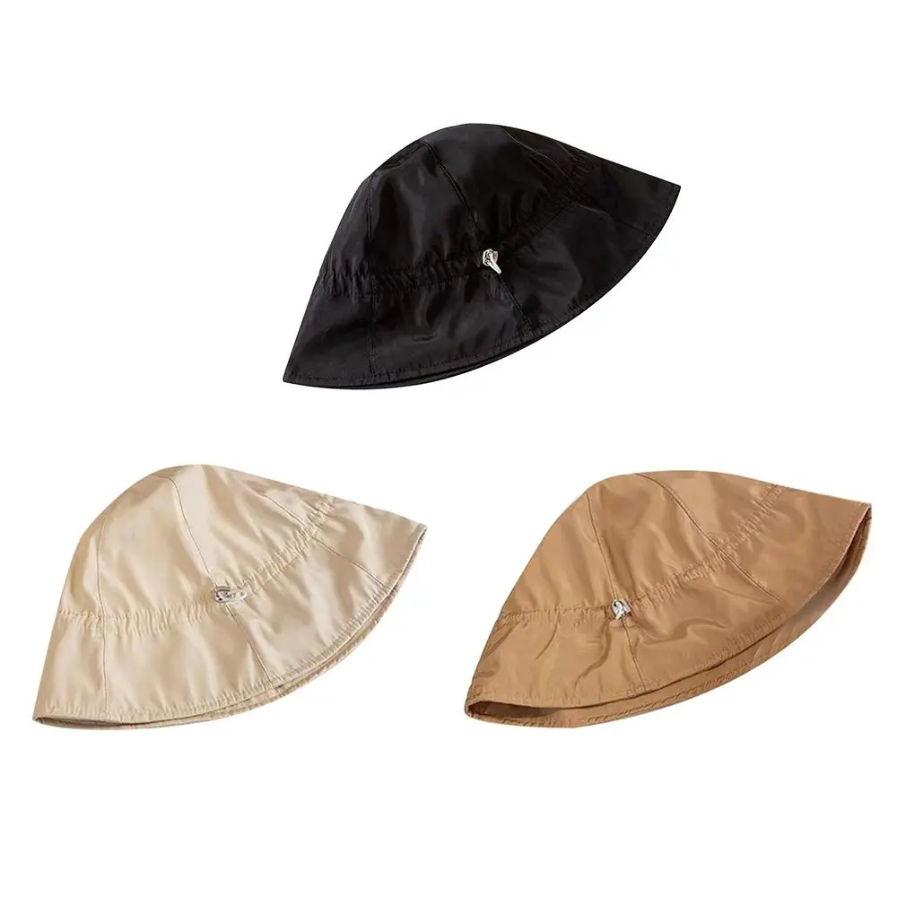 Sunscreen Drawstring Basin Hats Anti-UV Sunshade Wide Brim Fisherman Hats Adjustable Breathable Foldable Bucket Hat