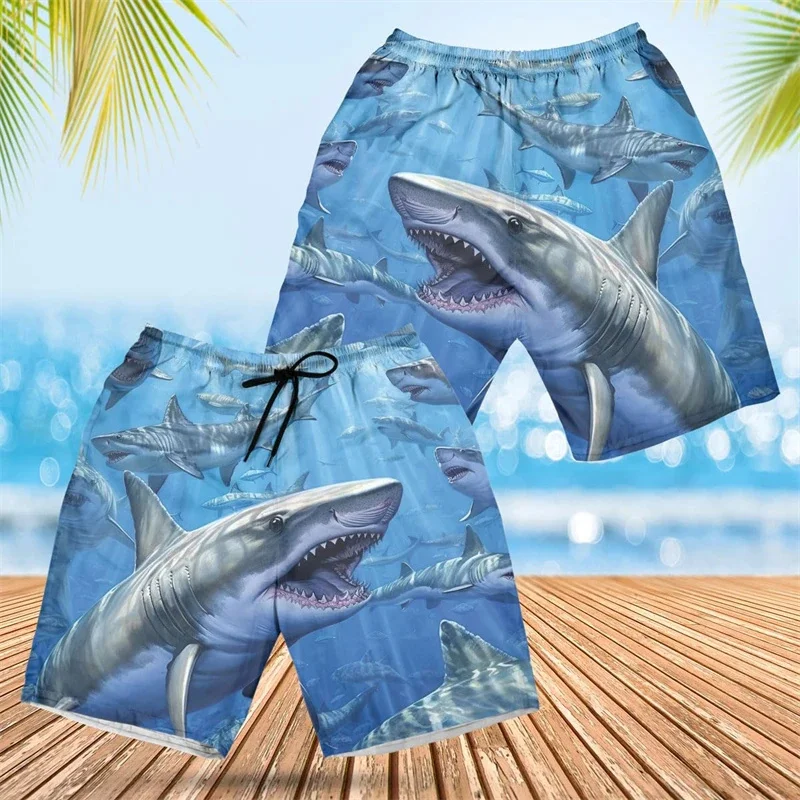 Ocean Shark Graphic Swim Trunks For Men Sea Animal 3D Printed Beach Shorts Fashion Harajuku Vacation Loose Surf Board Shorts