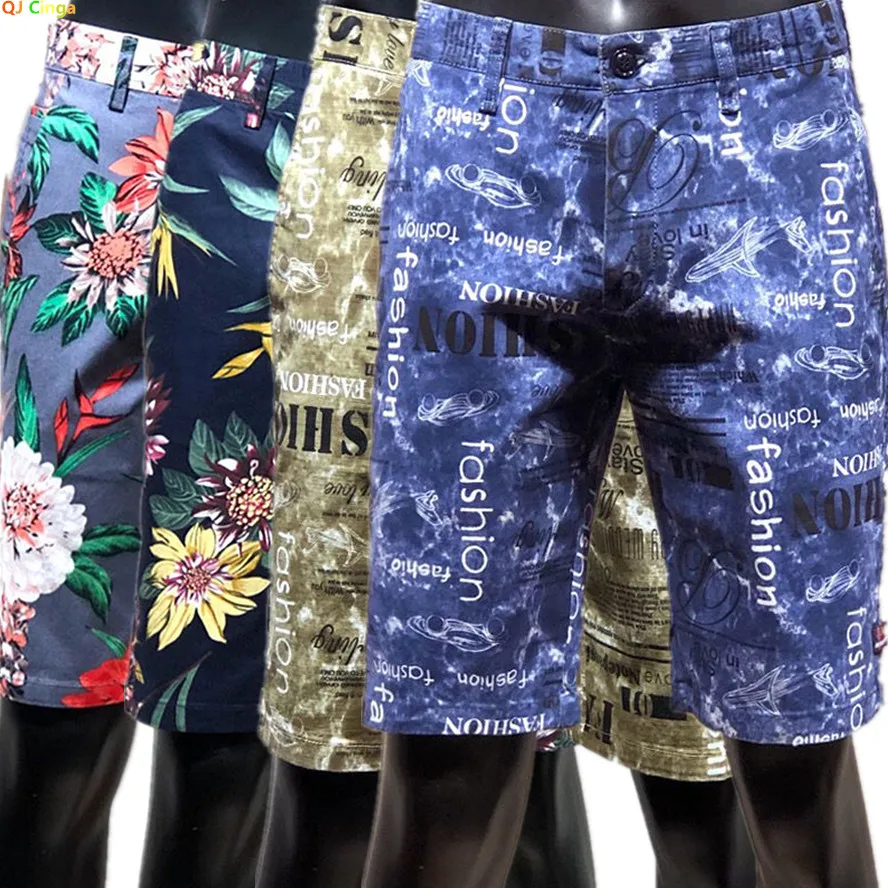 

Летние мужские шорты до колена для пляжа/пляжного отдыха, слегка эластичные хлопковые шорты с принтом, брюки до колена азиатского размера.