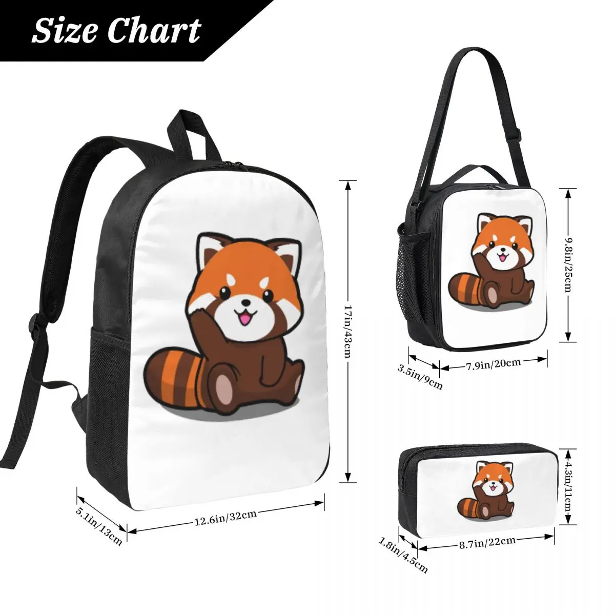 Red Panda Animal Backpack Boys Girls BookBag School Bag Computer Shoulder Bags 3ps Insulated Lunch Bag Pencil Case