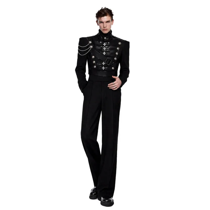WVGA Spring Autumn New Men Patchwork Short Waist-tight Suit Set Stylish Banquets Performances Jacket Niche Straight Pants W25926