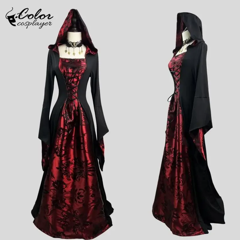 Robe d'Halloween Cosplay Vintage pour Femme, Costume de Vampire Médiéval, Vêtements Gothiques Effrayants, Fantôme Rouge