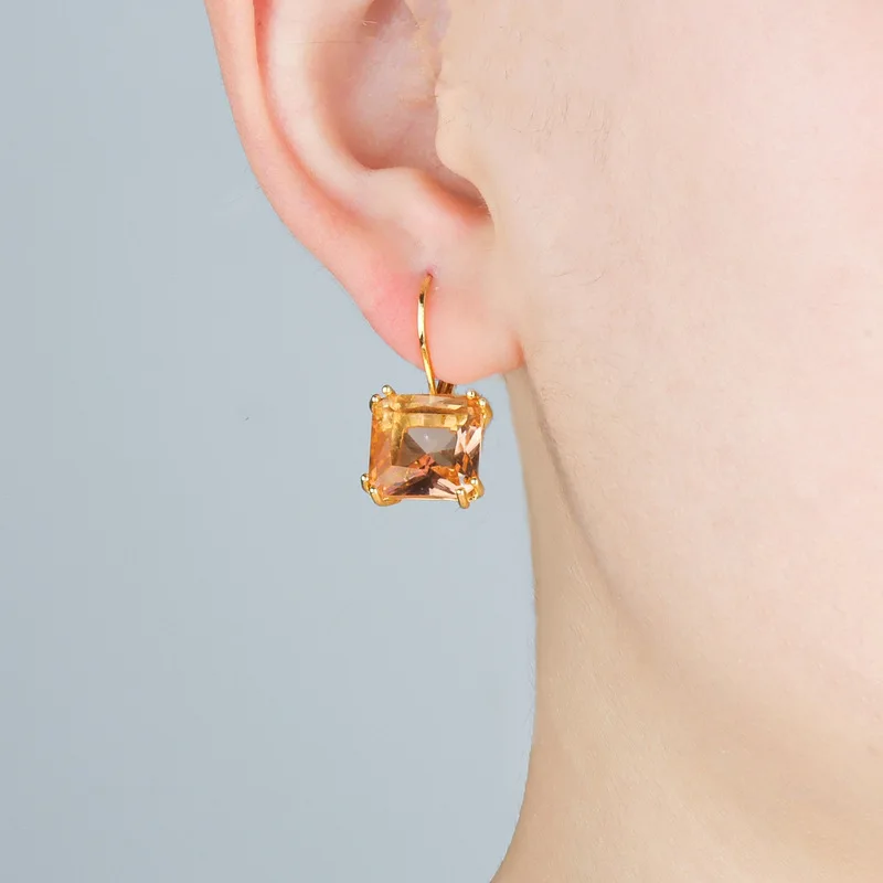 Square Cut Cubic Zirconia Leverback Earrings Multicolor Large Square Stone Gold Silver Tone Ear Jewelry For Women Daily Wear