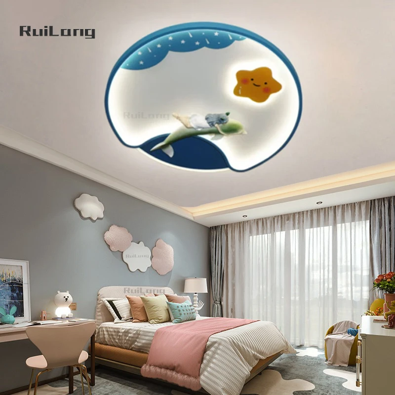 

Детская потолочная люстра-светильник в мультяшном стиле, с изображением звезд и дельфинов, для спальни мальчиков и девочек, декор в стиле синего моря и океана