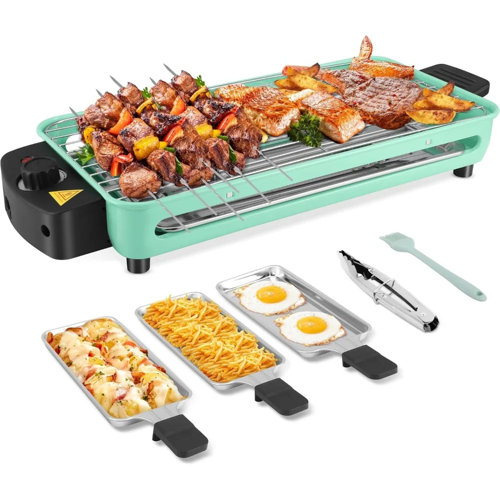 Parrilla eléctrica para interiores, parrilla de mesa de raqueta interior portátil 2 en 1 de 1500W, parrilla de barbacoa coreana con red para parrilla y cocina antiadherente