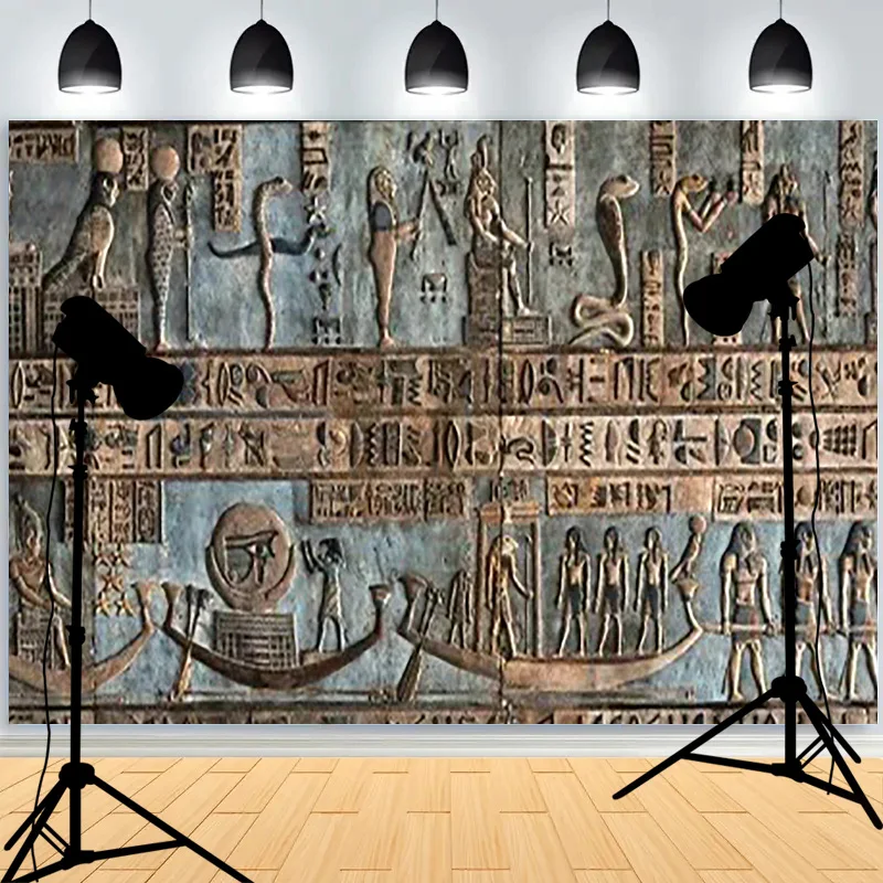 Hieroglyphs Pharaoh Goddess Pyramid Photography Background Sphinx Mural Wall Painting Civilization Studio Backdrops BY-01