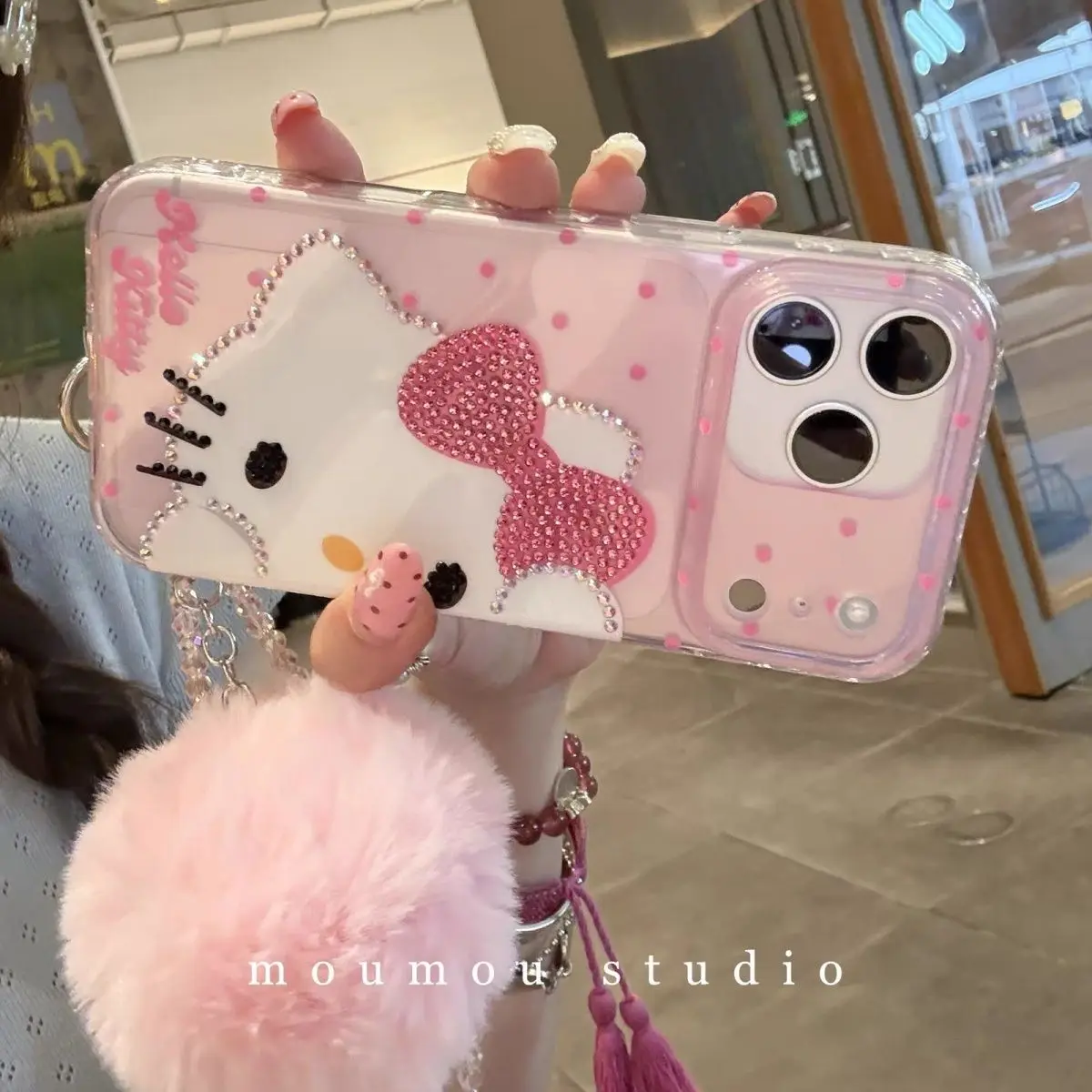 เคสโทรศัพท์ลายการ์ตูนเพชร Hello Kitty เหมาะสำหรับ iPhone 15, Apple 16, เคสป้องกัน 17, Promax/13, ลายแมวน่ารัก 14, รุ่น Pro