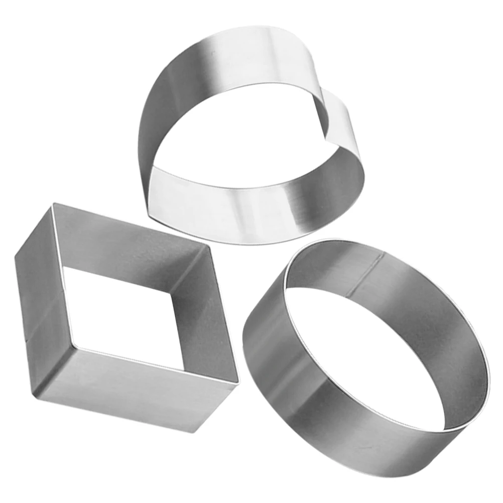 

3Pcs Stainless Steel Mousse Cake Ring Cutter Square Round Pastry Baking Molds