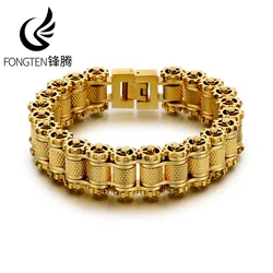 Fongten Motorcycle Bicycle Chain Men's Bracelets Stainless Steel Chunky Bike Biker Bracelet For Men Big Heavy Cool Jewelry