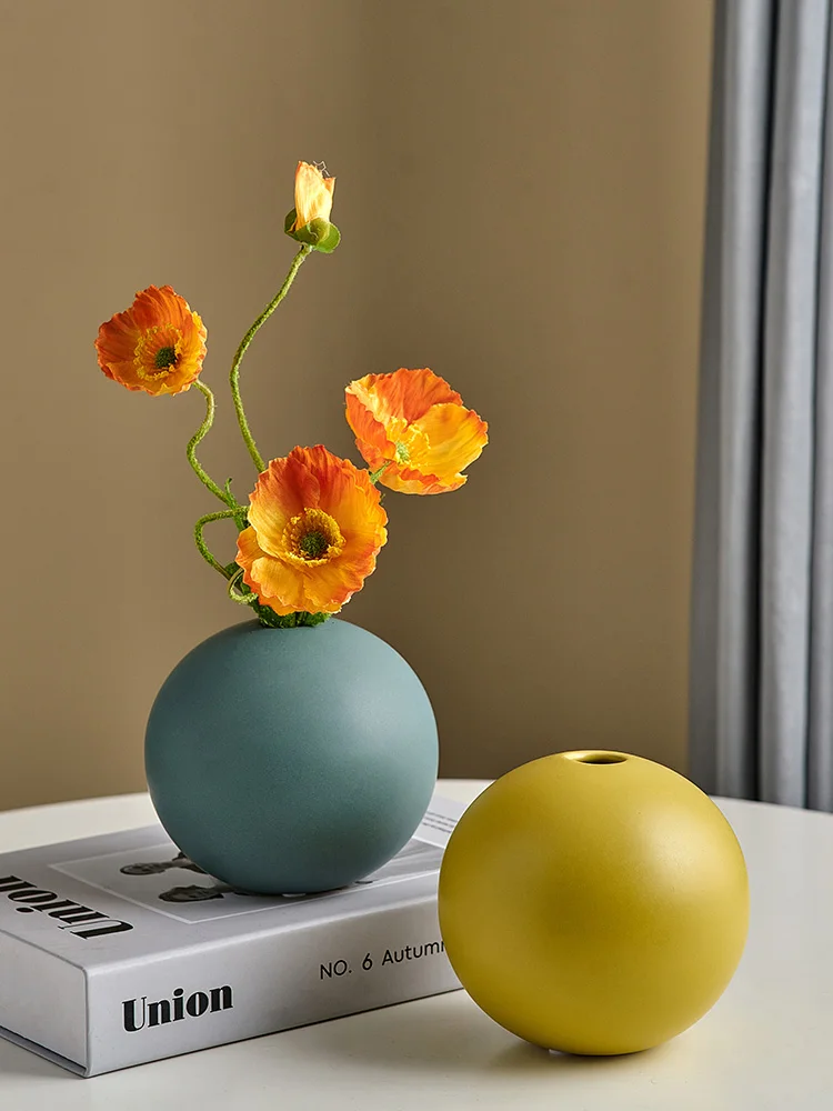 European-style Ceramic Spherical Vase Small Mouth Arrangement Room Table Hydroponic Container Ornament