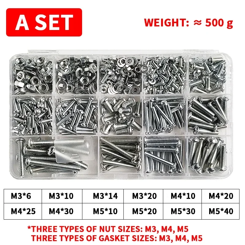 M3 M4 M5 Machine Screws with Nuts Bolts and Washers Assortment Kit, Phillips Pan Head Bolts and Nuts and Washers Hardware Set