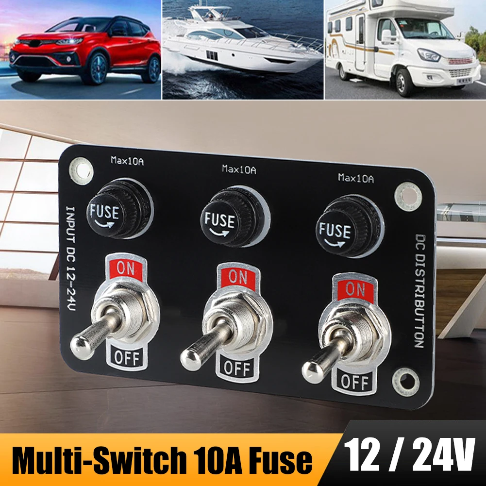 3 Gang/6 Gang Toggle Switch Panel 12V/24V On/Off Rocker Toggle Switch with 10A Fuse Racing Cars RV Camper Marine Boat Yacht