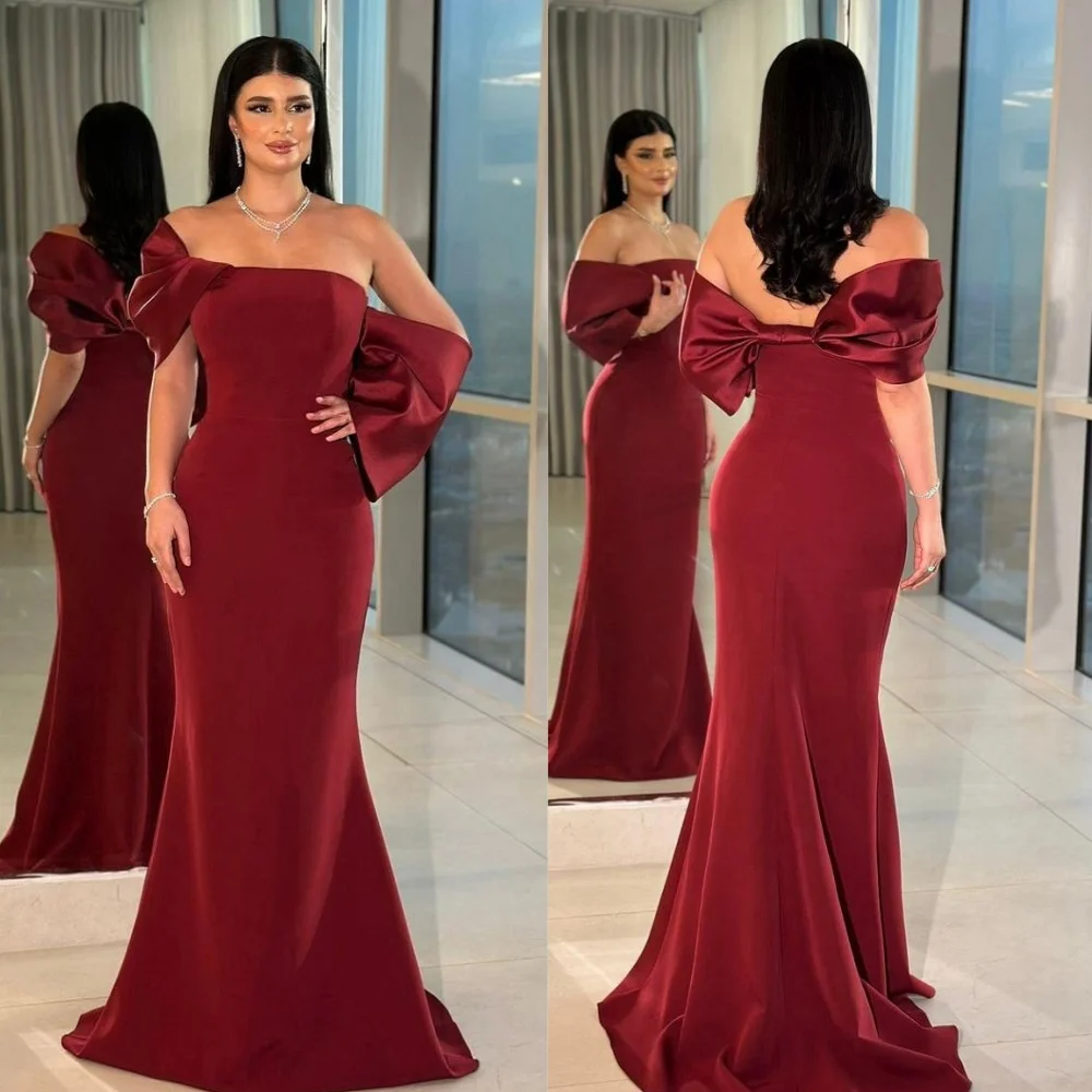

Customized Matching Sexy Jersey Pleat Bow Mermaid Off-the-shoulder Long Dresses Bespoke Occasion Dresses Sizes Available Formal